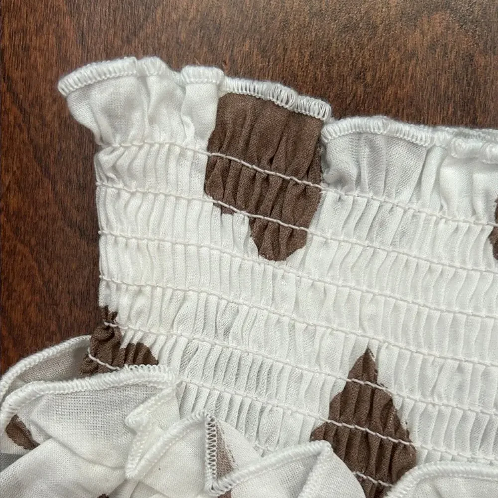 EMC White Tiered Skirt with Brown Heart Pattern, Size 7